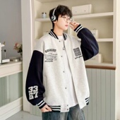 16岁男孩印花夹克外套 2026春款 男大童针织棒球服潮流青少年装