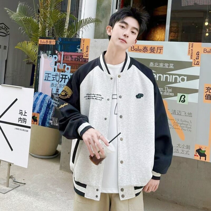 2026春款男大童针织棒球服潮流青少年装12-16岁男孩印花夹克外套