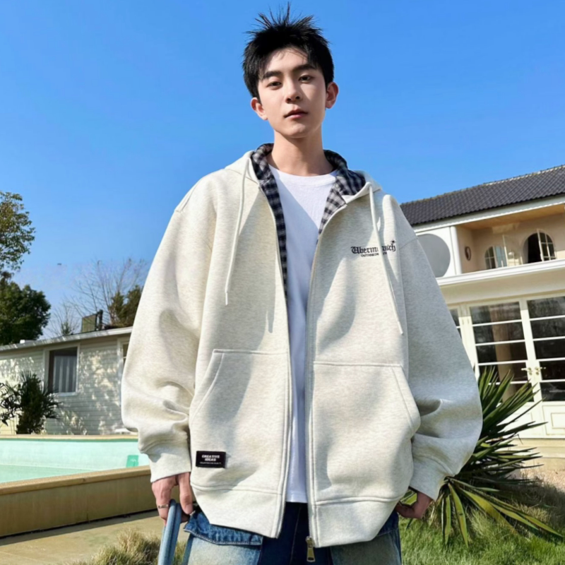 2026春款男大童针织连帽外套初高中学生12-16岁宽松休闲潮流开衫