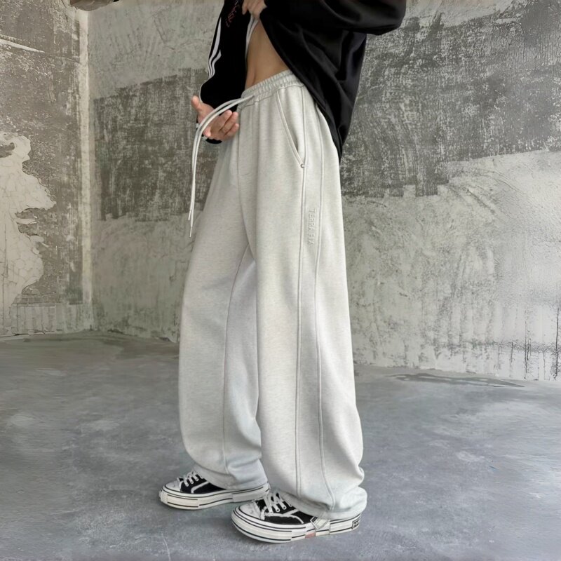 末班车春款2026男大童重工砂洗运动裤青少年学生弯刀潮流抽绳卫裤