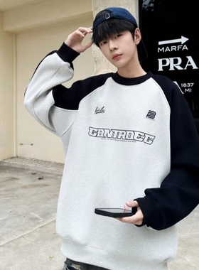 乔迪丹娜冬款2025男大童美式字母拼色一体绒圆领加厚卫衣宽松潮流