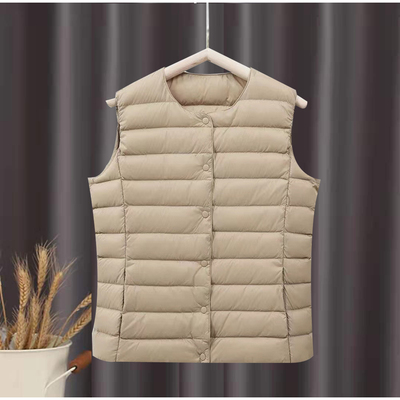 新款轻薄羽绒棉服女马甲短款大码圆领无领V领背心坎肩内穿冬外套