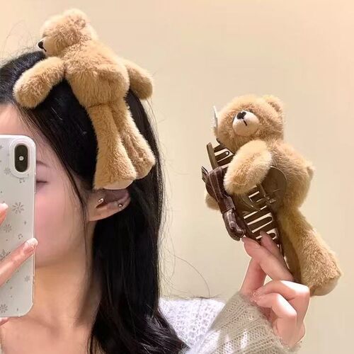 独特个性可爱小熊毛绒发夹卡通玩偶刘海夹少女心高颜值洗漱发饰
