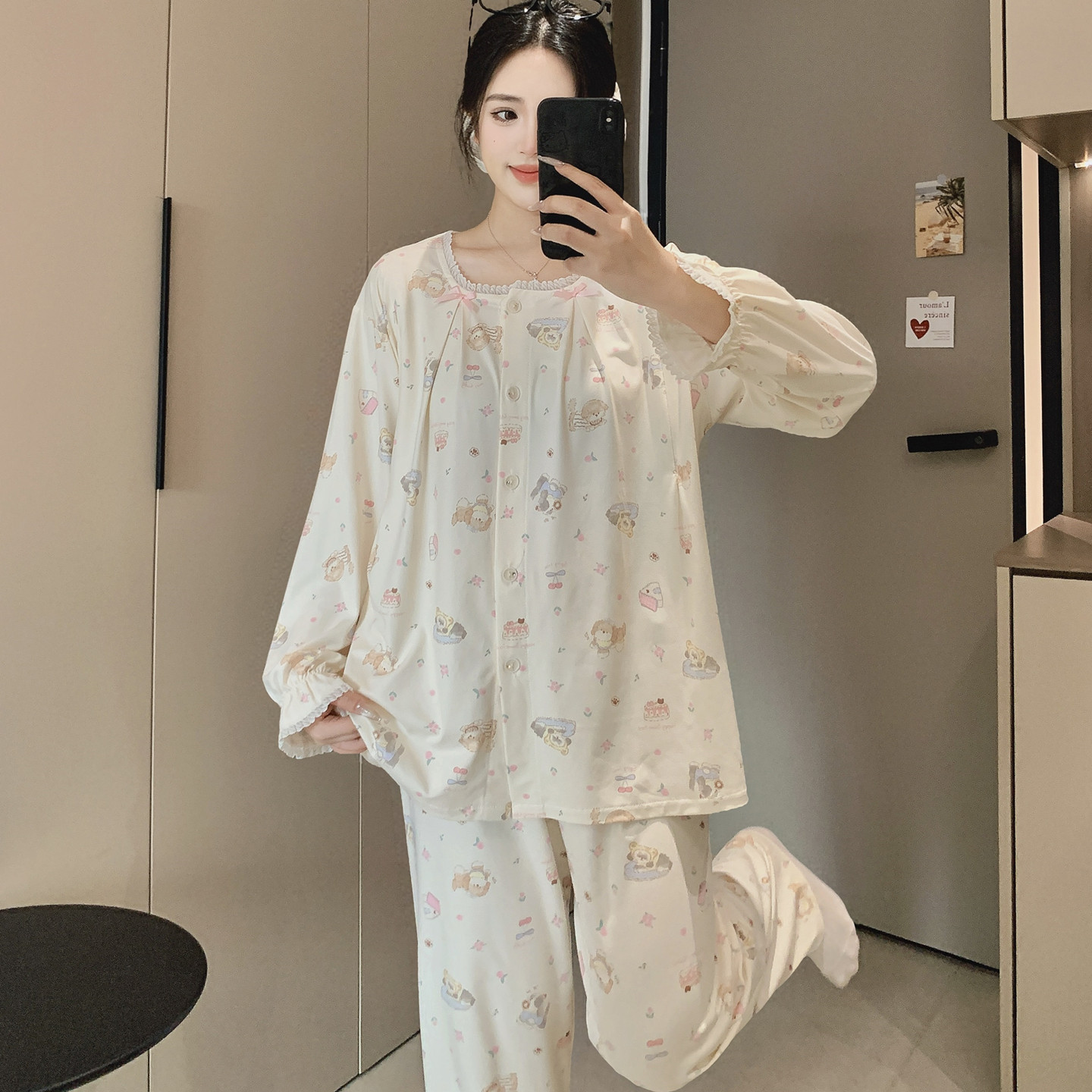 春秋季纯棉月子服侧开隐形拉链哺家居服套装