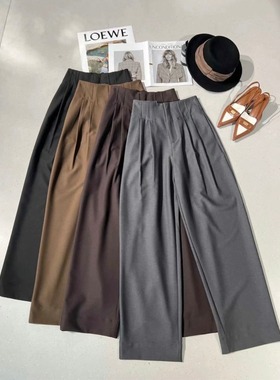 2024秋装新款阔腿裤女欧货醋酸羊毛高腰收腹拖地西装长裤女86725