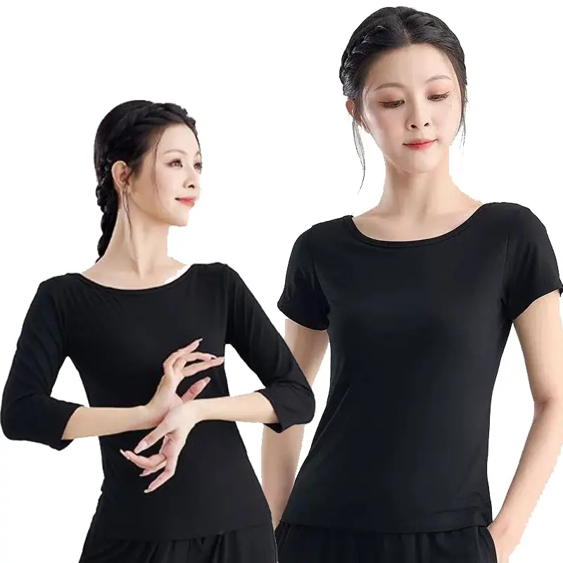 广场舞舞蹈服练功服女圆领跳舞上衣形体现代舞蹈服上衣服装
