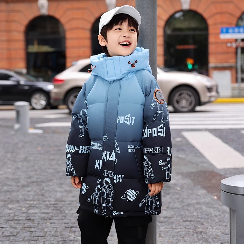 2025新款儿童羽绒服男童洋气韩版中长款渐变加厚冬季童装保暖外套