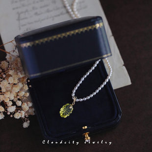 Cloudcity夏花 原创设计手作花型柠檬晶水晶珍珠短项链 夏日新款