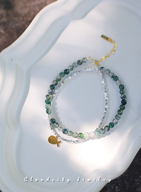 清新水草玛瑙碎银子小鱼手作手链