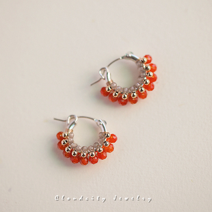 Cloudcity枫红 原创轨道系列气质秋冬暖心红玉髓14K注金手作耳扣