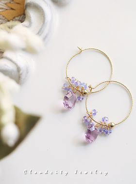 Cloudcity紫钻原创设计小众个性精致紫水晶坦桑石14K注金手作耳圈