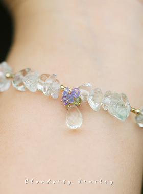 原创设计清新女绿紫晶水晶手链