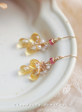 Cloudcity原创设计精致十一月生辰石黄水晶限量14K注金手作耳环