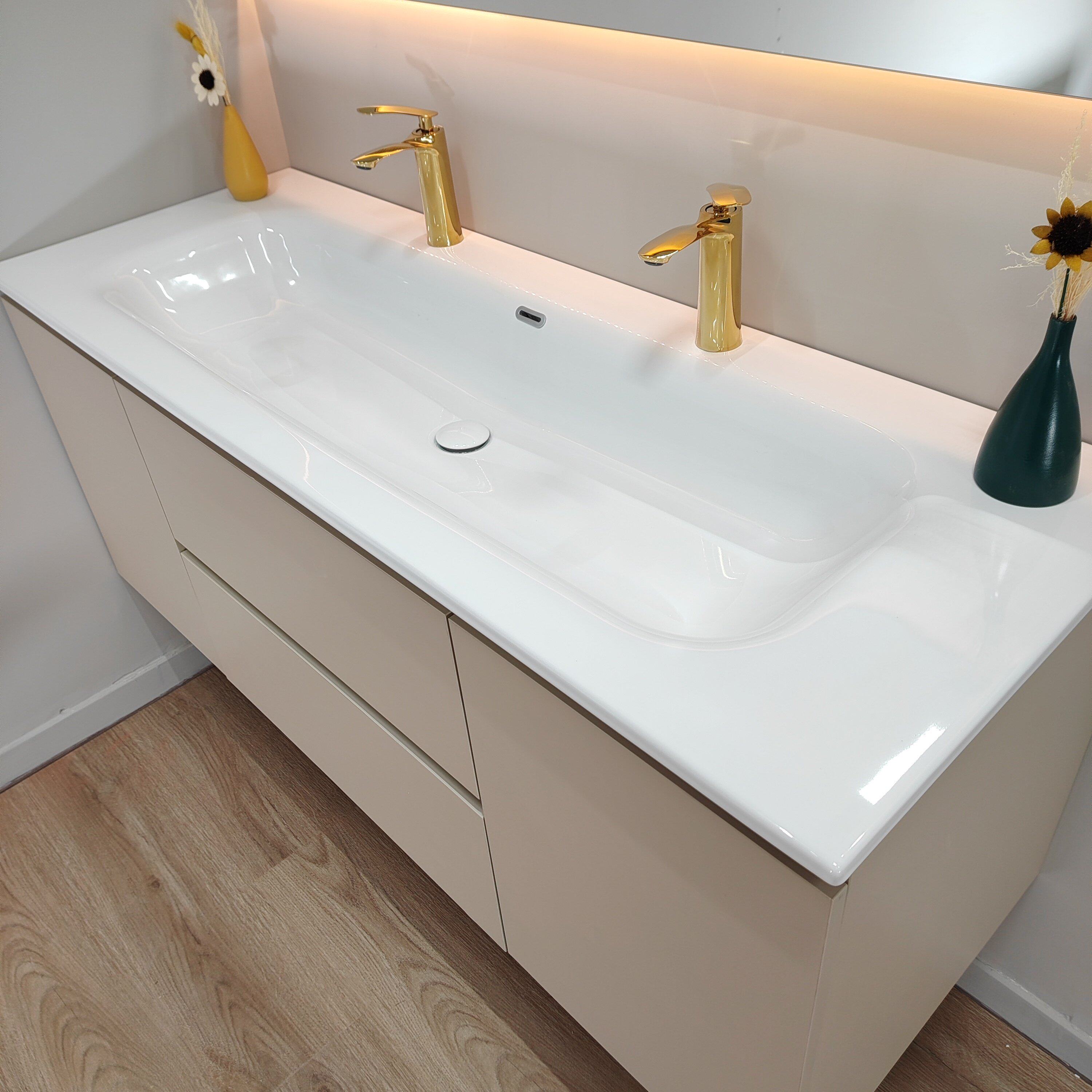 简约陶瓷一体海洋盆大盆双龙头浴室柜组合卫生间洗漱台加大洗手池