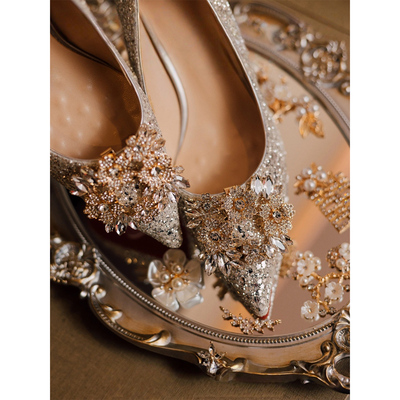 香槟色水晶新娘结婚鞋