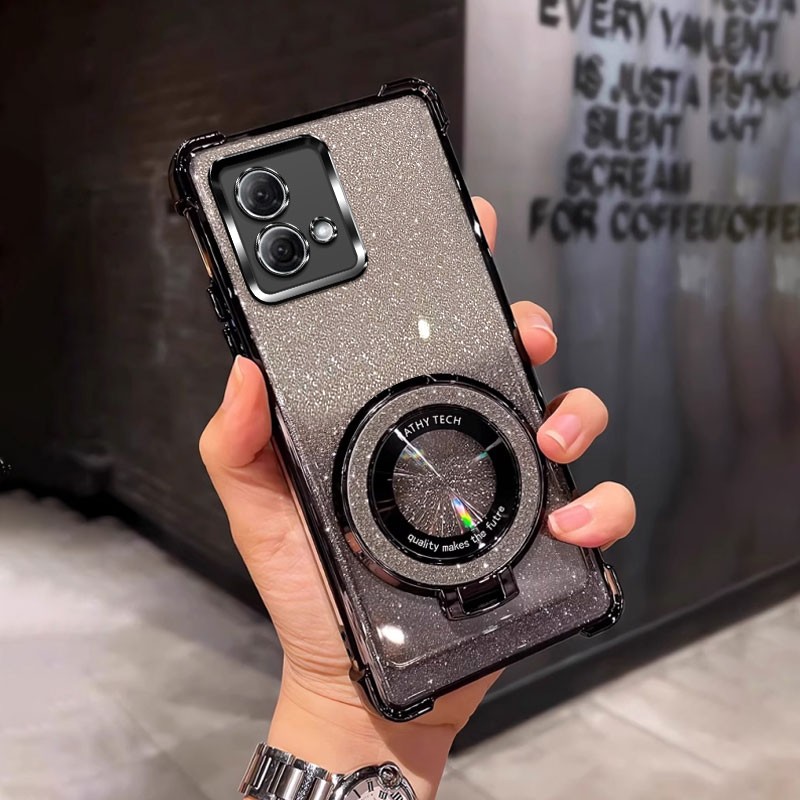 四角防摔带磁吸支架适用于适用摩托罗拉motog84手机壳简约新款全包个性女网红男moto g84外壳透明电镀保护套
