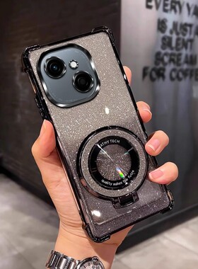 四角防摔带磁吸支架适用于适用传音TecnoSpark40C手机壳简约全包女新款网红男软spark40c外壳透明电镀保护套