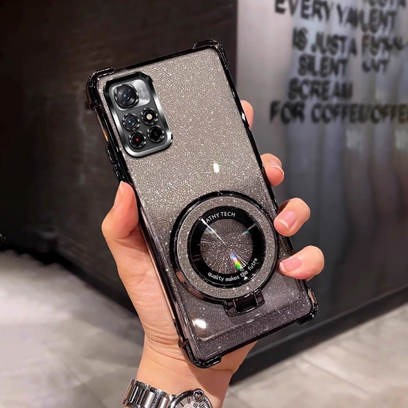 四角防摔带磁吸支架适用于适用红米Note11s手机壳国外版潮软女网红个性新款redmi note11s外壳透明电镀保护套