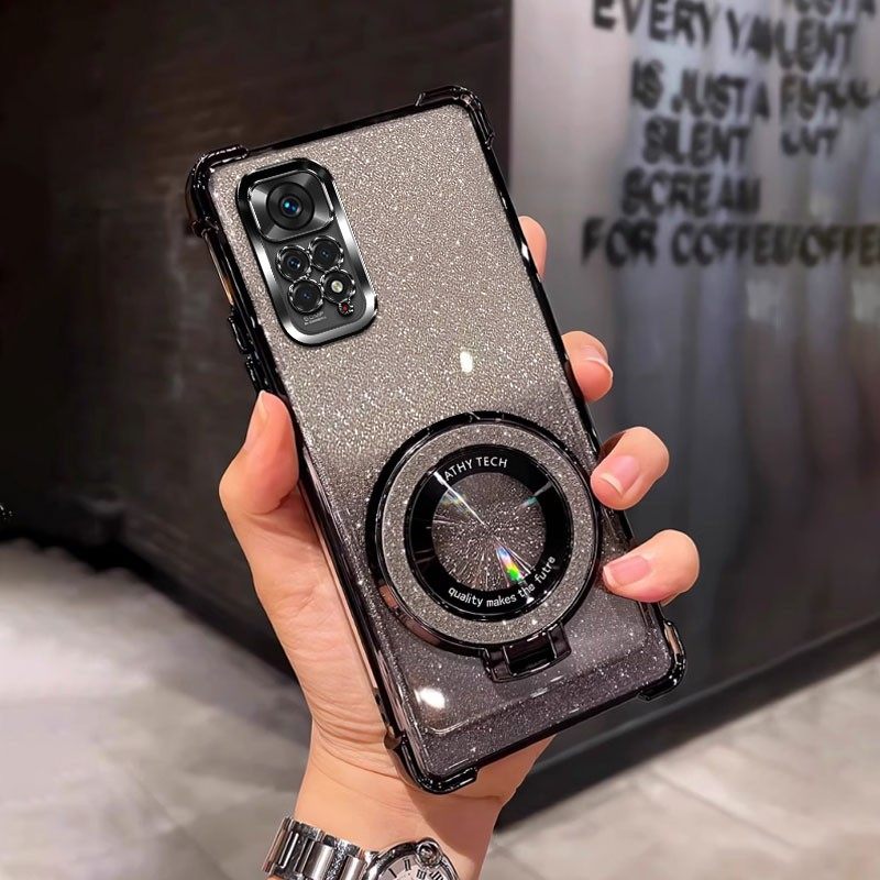四角防摔带磁吸支架适用于适用红米Note11s手机壳国外版软全包女个性男新款redmi note11s外壳透明电镀保护套