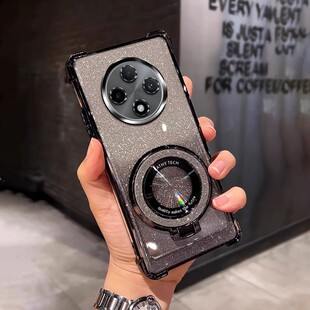 四角防摔带磁吸支架适用于适用oppoA3iplus手机壳PKA110软PKAl10网红全包女新款a3iplus外壳透明电镀保护套