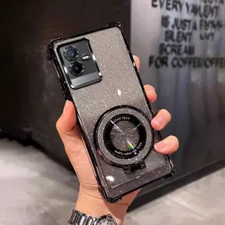 四角防摔带磁吸支架适用于适用vivoT2x手机壳V2188A简约voT2x网红全包软女个性新款男潮外壳透明电镀保护套