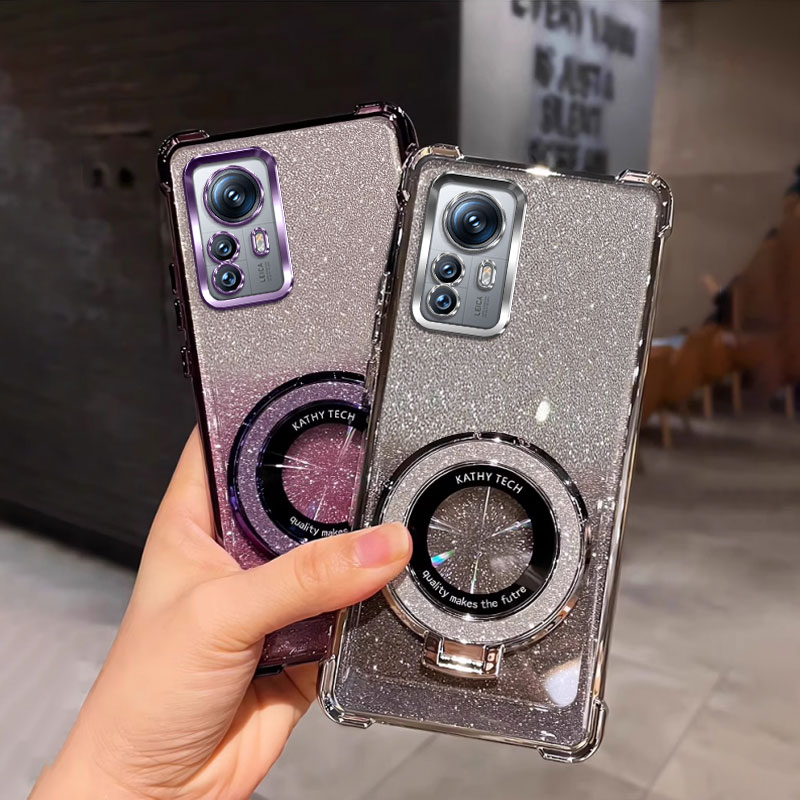 四角防摔磁吸支架适用于小米12spro手机壳2206122SC外壳miui 12spr0软男潮流简约支架新款女个性潮电镀保护套