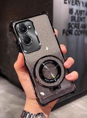 四角防摔带磁吸支架适用于适用vivoT3lite手机壳viv0t3lite软简约全包女新款男网红t3lite外壳透明电镀保护套