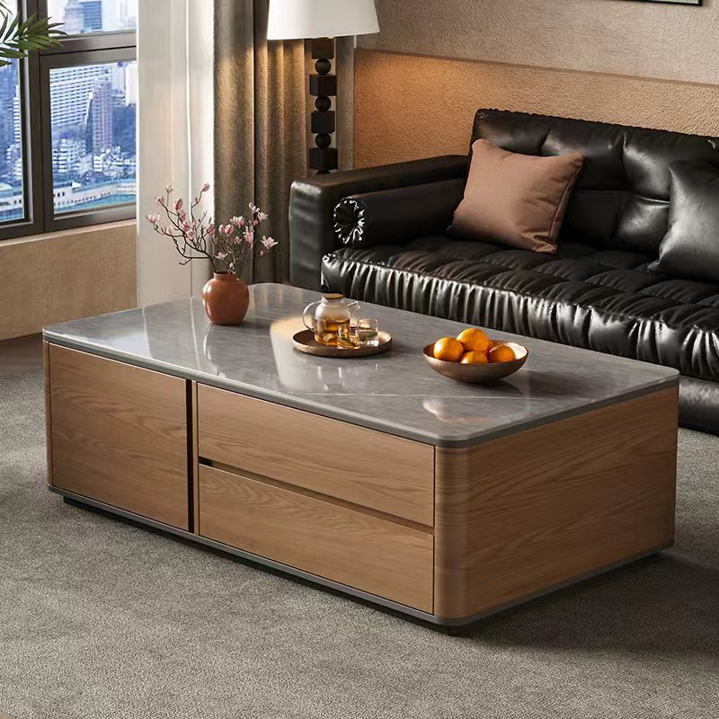 中古风茶几实木客厅家用桌子2025新款小户型岩板茶几桌电视柜组合