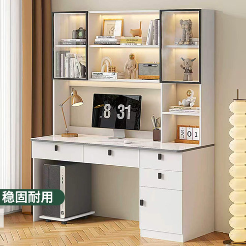 书桌书架一体靠墙家用实木电脑桌