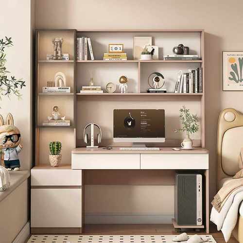 实木书架一体桌子家用学习桌学生