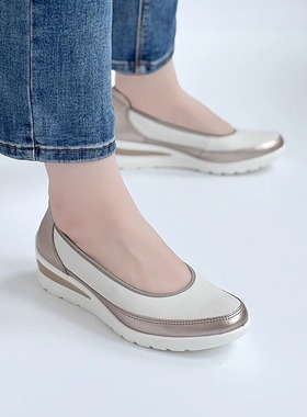 德国Ara鹦鹉女鞋2025春夏新品时尚牛皮拼色舒适厚底坡跟单鞋50664