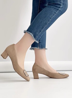 奥地利全进口hogl友高女鞋春夏新品小羊皮浅口扣饰中跟单鞋104012