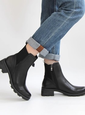 德国CAPRICE凯蝴蝶女鞋秋冬新品牛皮松紧带时装靴低跟短靴25227