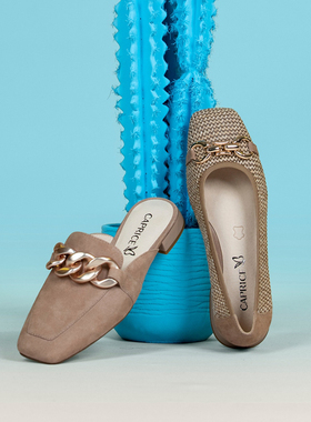 德国CAPRICE凯蝴蝶女鞋春夏新品时尚牛皮穆勒鞋低跟包头拖鞋27104