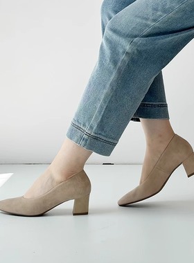 德国Ara鹦鹉女鞋春夏新品优雅牛皮翻毛舒适尖头高跟单鞋12-11537