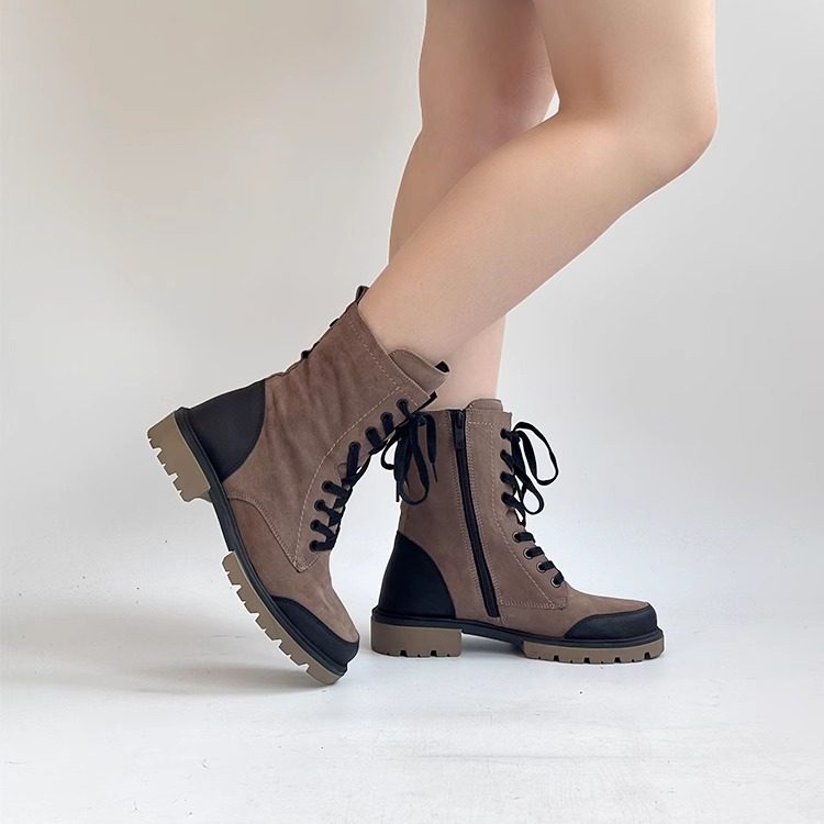 德国CAPRICE凯蝴蝶女鞋秋冬新品时尚拼色系带加绒厚底马丁靴25253