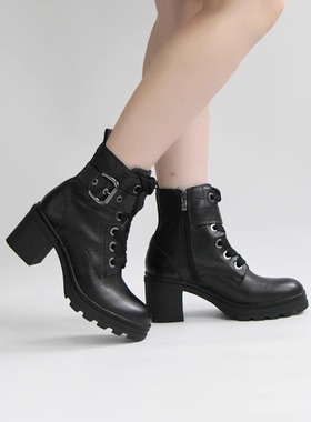 德国CAPRICE凯蝴蝶女鞋秋冬新品舒适气质系带时尚粗跟马丁靴25209