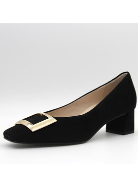 34.5/38码奥地利hogl女鞋春夏牛皮经典中跟金属扣方头单鞋104022