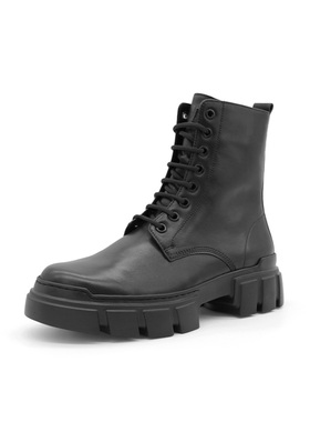 奥地利Hogl友高女鞋秋冬新品系带牛皮厚底高帮马丁靴短筒靴102703