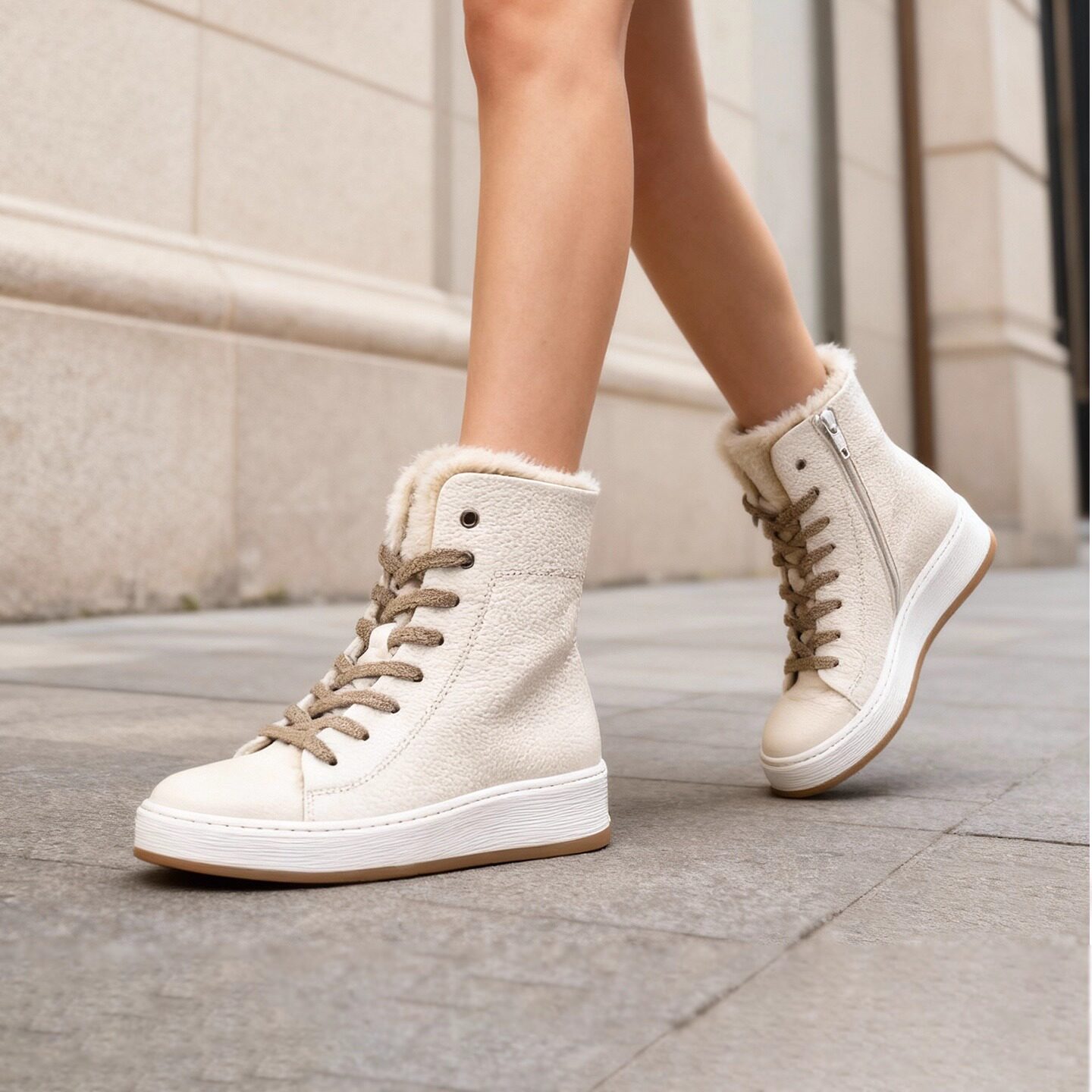 德国Gabor牛皮加绒厚底马丁靴