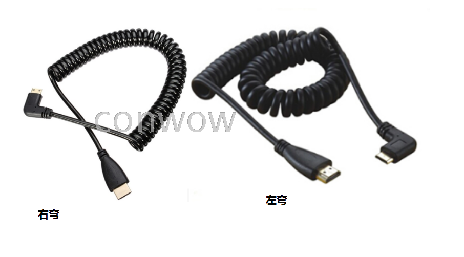 90度左右侧弯头mini hdmi 转hdmi转换线C型转A型接口可拉长弹簧线