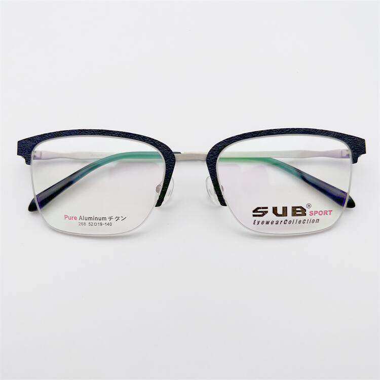 外贸原单德国订单钛合金黑咖枪蓝色商务气质半框眉线框眼镜架男女