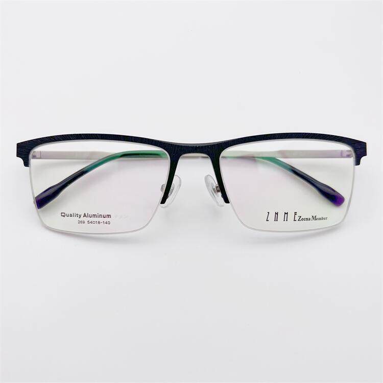 外贸原单德国订单黑咖蓝色钛合金商务气质半框个性近视眼镜架男女