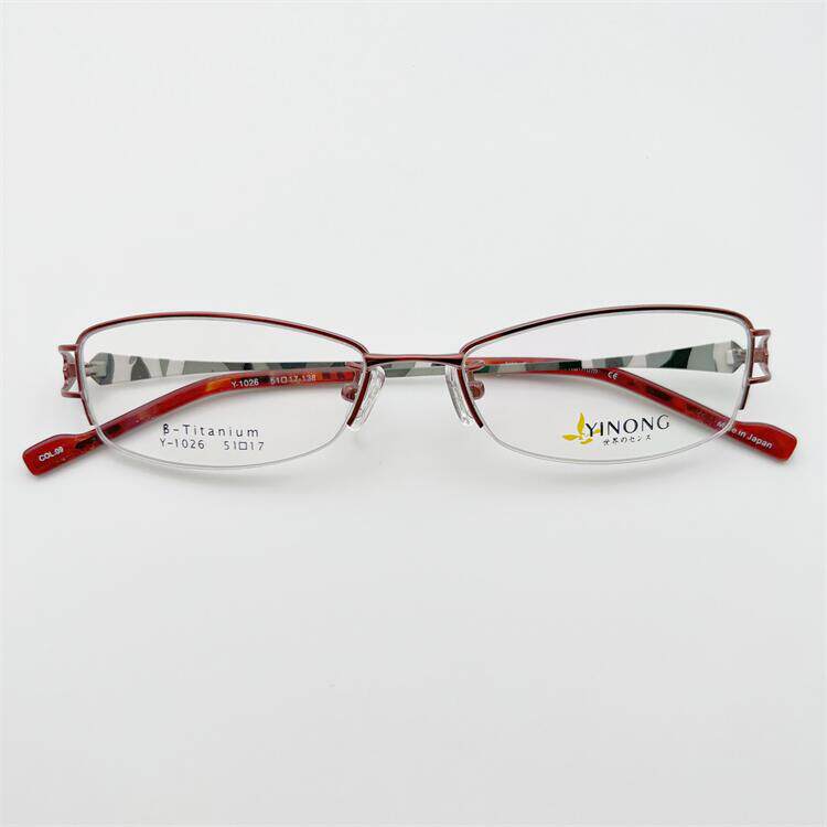外贸原单日本订单红色超轻纯钛商务气质半框彩色装饰镜腿眼镜架女