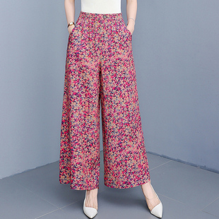 棉绸阔腿裤 休闲九分梧桐裤 妈妈睡裤 中老年家居裤 外穿 大码 2025新款