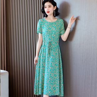 气质妈妈人造棉碎花长裙子显瘦 上海棉绸连衣裙年轻款 2025新款 夏季