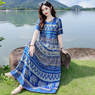 2025穿搭新款 裙子 轻奢高档棉绸连衣裙波西米亚沙滩裙夏天巨好看