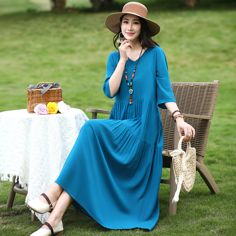 2026新款精致绝美睡裙夏季棉绸复古家居服大码宽松中年妈妈连衣裙