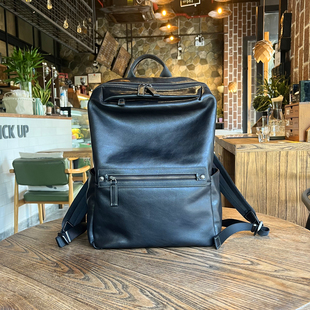 狼道：头层牛皮真皮双肩背包商务通勤大容量电脑包背包简约行李包