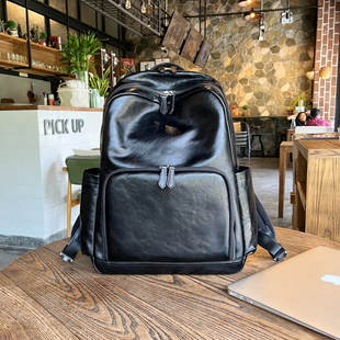 狼道植鞣头层牛皮真皮双肩包时尚百搭简约大容量商务通勤电脑背包